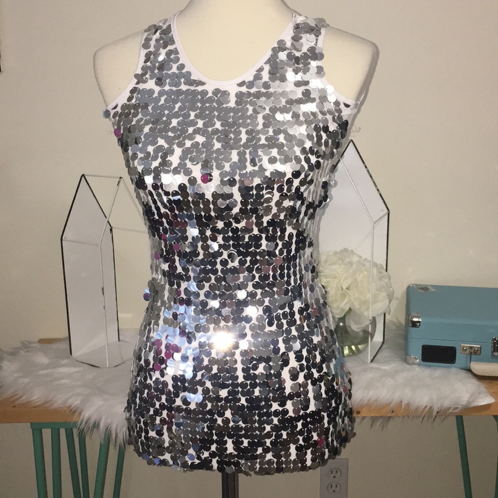 White Sequin Dance Top Size‎ Child Large